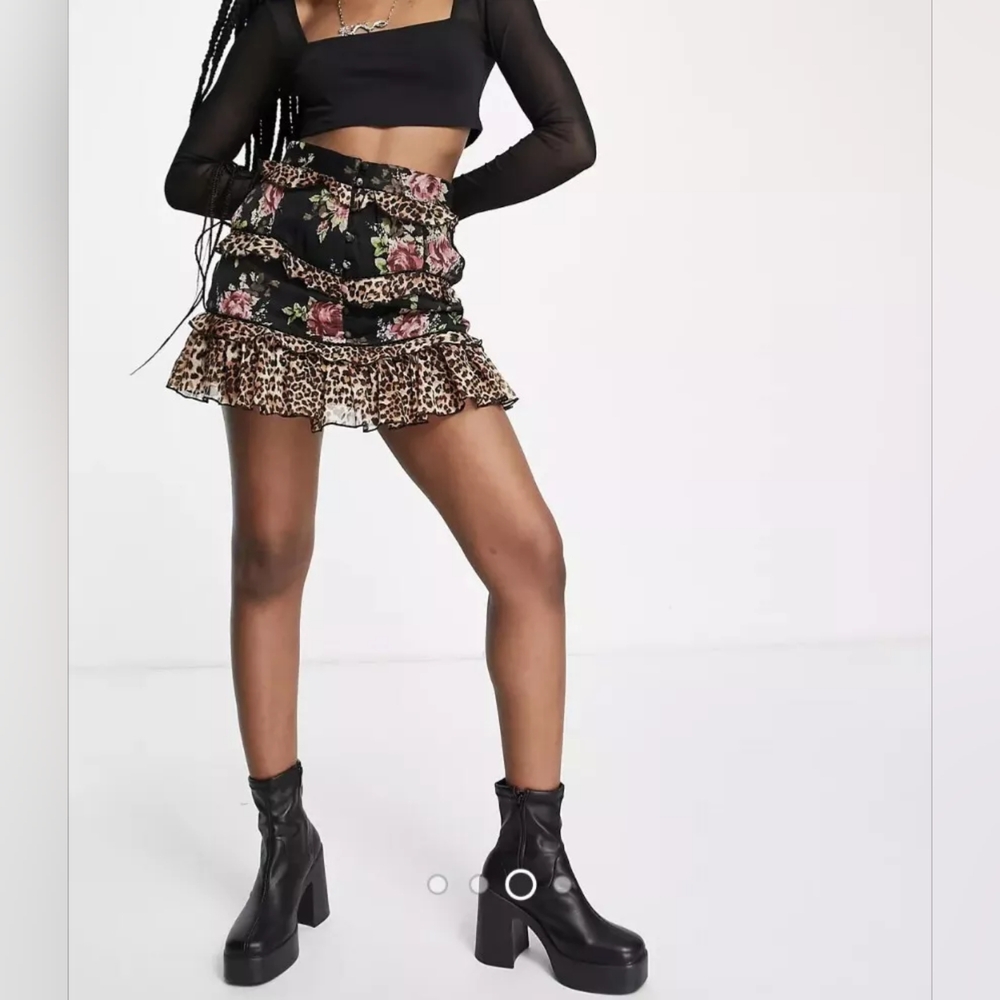 ASOS New Design leopard and floral ruffle skirt